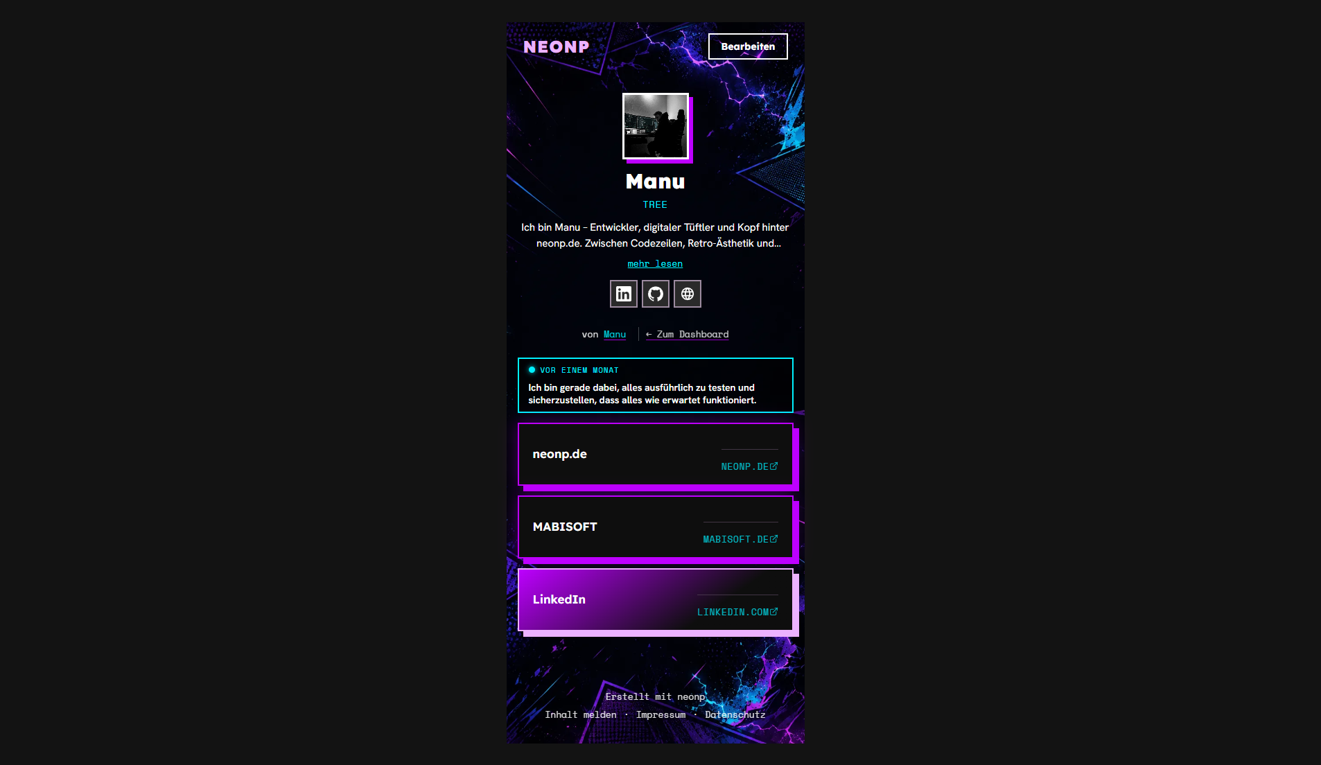 neonp – Fertige Link-in-Bio-Seite im Neon-Look
