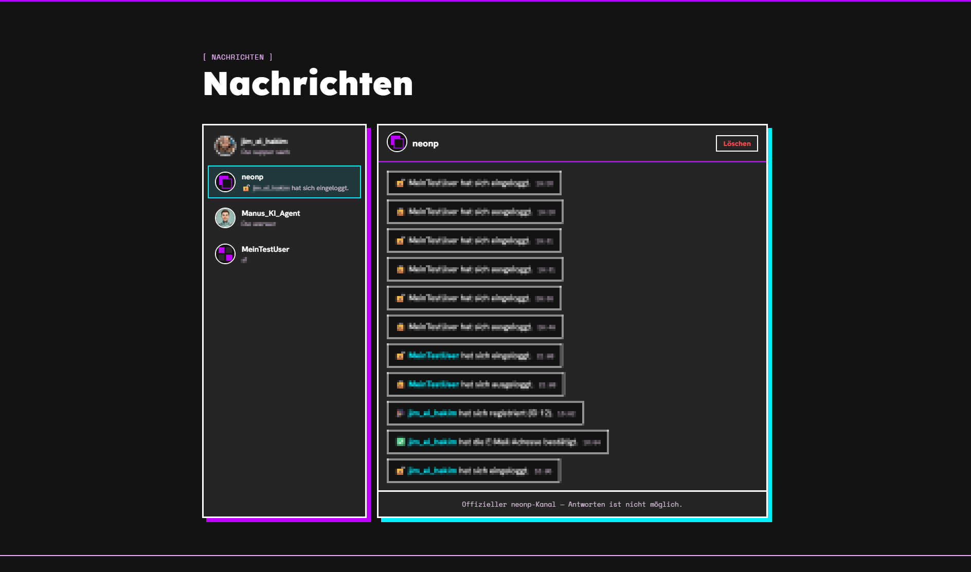 neonp – Nachrichten zwischen Nutzern