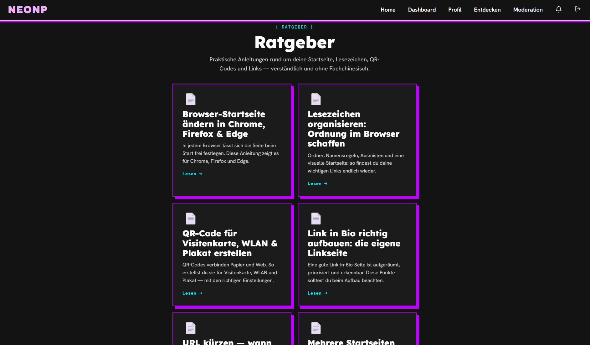 neonp – Ratgeber-Bereich für Einsteiger